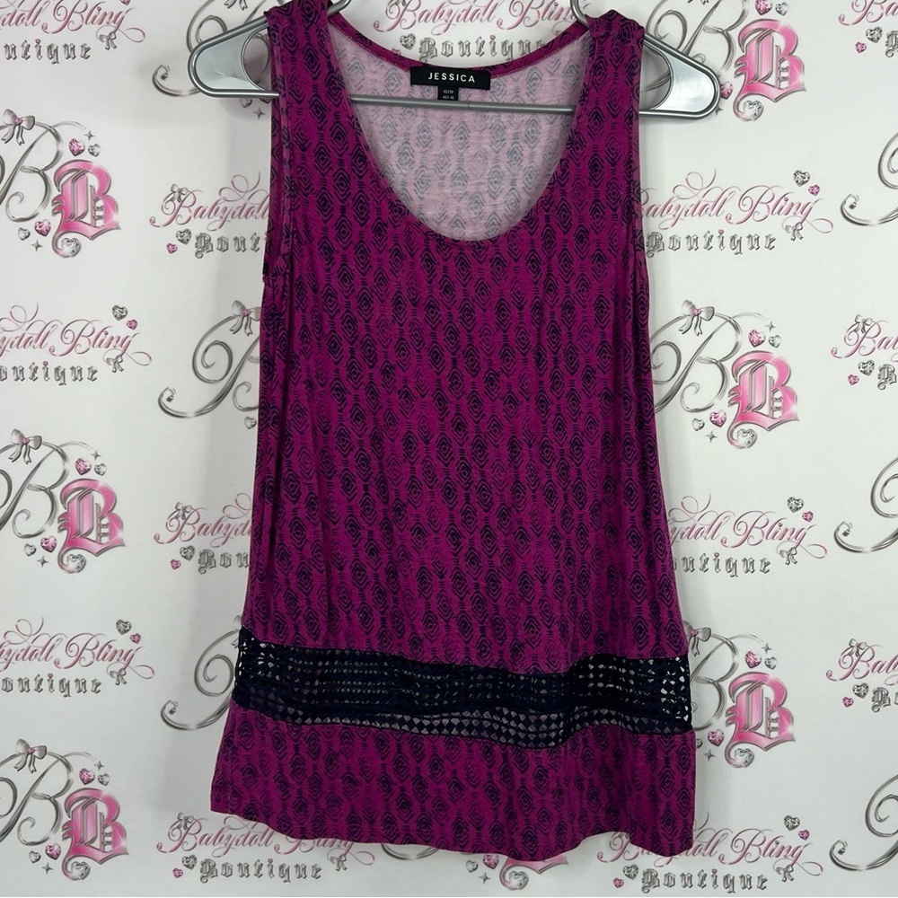 Jessica tank top crochet detail paisley boho Purple and Black Tank Top